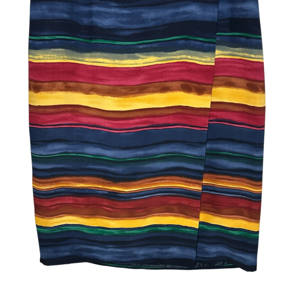 Chaus Maxi 铅笔裙女式 14 码人造包裹丝绸水彩条纹艺术  — 第 4/4 张图片