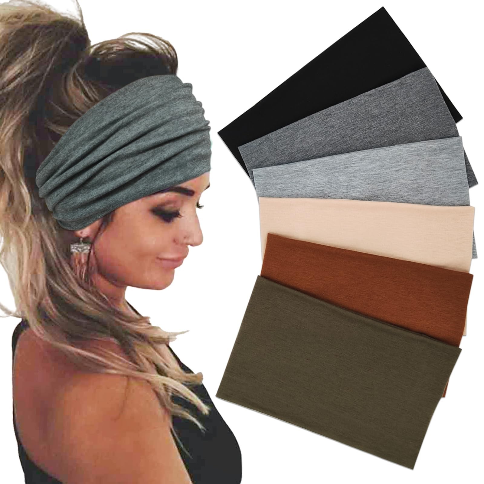 Wide Headbands For Women Stretch Headband Boho Head Bands Women's Hair Band T...