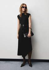 NWT MANGO MNG $100 BLACK BELTED ASYMMETRICAL DRESS SZ M US 6