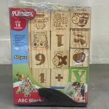 Playskool 40-Piece Classic Wooden ABC Blocks Hasbro 2015 Full Set, Laser-Etched