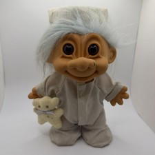 Vintage Russ 8" In Troll Doll Bedtime Blue Pajama's Nightcap And Bear 18349
