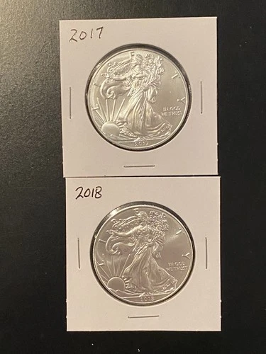 Vintage American Silver Eagle $1 Coins (lot Of 2): 2017 & 2018 UNC & SHARP!!