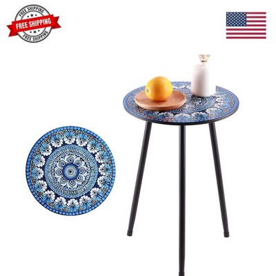 1 Pack Metal Mosaic Round Side Table 13.4'' Small End Table for Patio Round Ac...