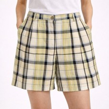 Vintage Plaid Linen Bermuda Shorts Women Size 8 High Rise Preppy Resort Vacation