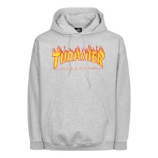 THRASHER FLAME LOGO HOODIE - GREY