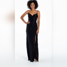 Hayley Paige Liquid Metallic Nwt Black Evening Gown, SZ 12