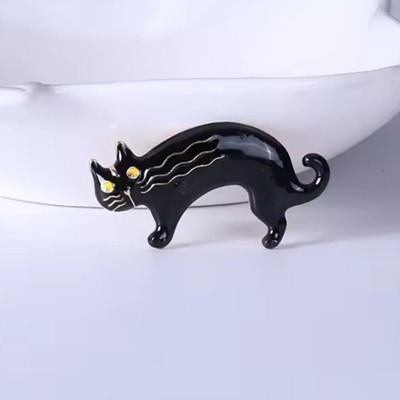 Vintage Style Black Cat Brooch Enamel Kitten Pin Gold Cute Animal Jewelry Gift