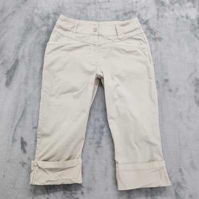 Vintage 90s MO-BO Pants Womens L Beige Mid Rise Crop Capri Cuffed Casual Summer