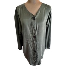 Vintage Victorias Secret 100 Silk Sleep Shirt Pajamas Sage Green Lingerie