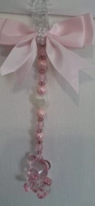 Pram charms*new*pink Crystal Teddy With Mixed Beads Pink Bow 