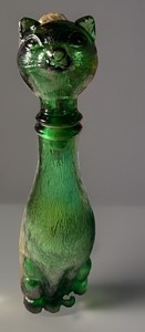 Vintage MCM Empoli Green Glass Cat Decanter Bottle 9" - Made in Italy