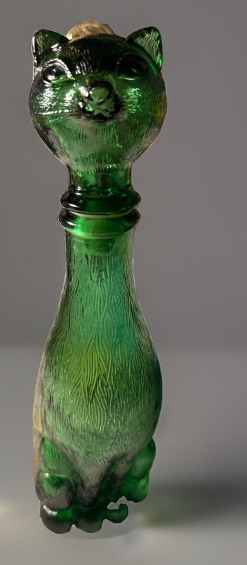 Vintage MCM Empoli Green Glass Cat Decanter Bottle 9" - Made in Italy
