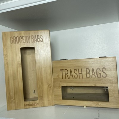 Libreshine Bamboo Grocery Bag & Trash Bag Dispenser Organizer set