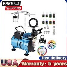 Master 2 Airbrush, Air Compressor Kit, Holder 6 Primary Colors Acrylic Paint Set