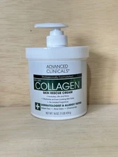 Advanced Clinicals Collagen Skin Rescue Cream, With Green Tea, Aloe-16oz