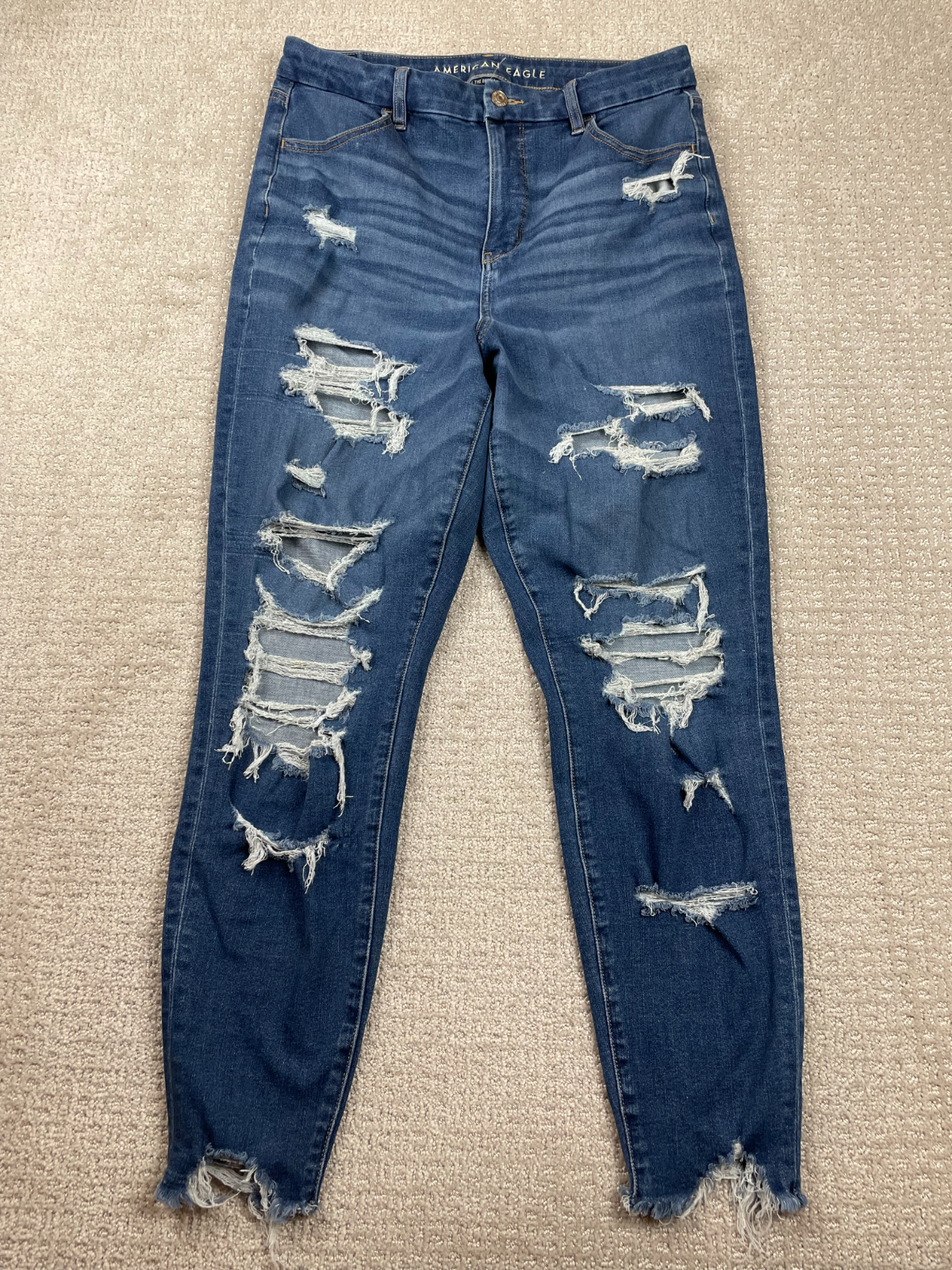 American Eagle Jeans Womens 14 High Rise Jegging Medium Distressed Stretch Mom