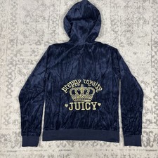 NEW Juicy Couture Girls Velour Preppy Royalty Print Y2K Hoodie Size Large