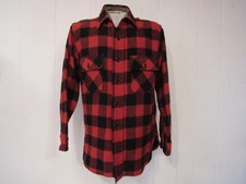 Vintage Pilgrim Shirt Mens M 100 Wool Red Buffalo Plaid Flannel Button Up 1950s