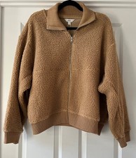 M&S Women’s Butterscotch Borg Textured Zip Up Sweatshirt Size XL New