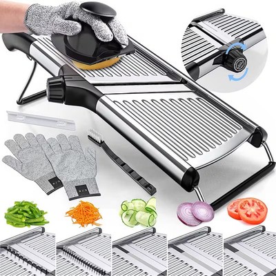 Stainless Steel Mandoline Slicer - 5-Setting Adjustable Vegetable & Meat Cutter
