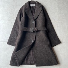 MARGARET HOWELL Wool Belted Coat 45cm 17.7in Dark Brown Long M japan used