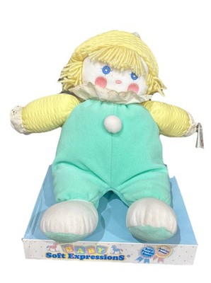 Vintage Dandee Clown Soft Stuffed Plush Cloth Velour Baby Toy Rattle Pastel