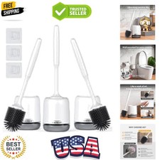 3 Pack Silicone Toilet Brush,Rubber Toilet Bowl Brush and Holder Set with Ven...