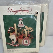 Vintage 1984 Ornament Embroidery Kit Red Gingham Daydreams Set of 2