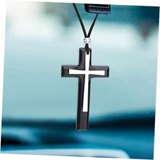 Cross for Car Mirror Hanging, Wood Cross Charms for Rear View Mirror, Car Black