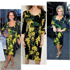 🆓US🛃 Dolce&Gabbana Mimosa Floral Printed Viscose Cady Black Dress IT 42