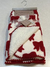 Chickpea Baby Blanket Sherpa Christmas Holiday Red Bows 30  x40  NWT