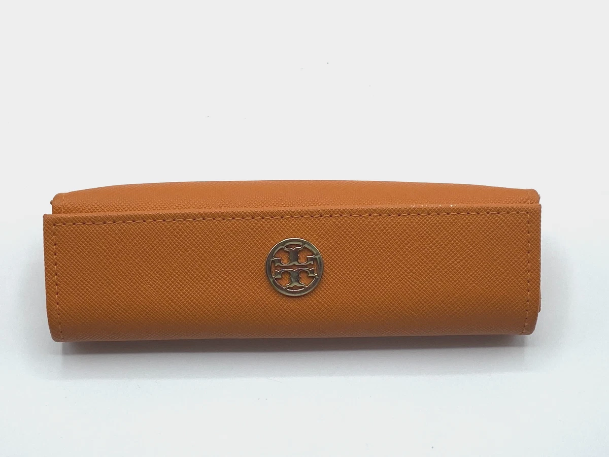 EUC Tory Burch Hard Orange Saffiano Leather & Silk Sleeve Glasses Sunglass Cases Tory Burch Saffiano Leather Sunglasses Case Blood Orange | eBay main image 2