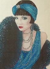 Art Deco Lady in Blue Dress Counted Cross Stitch Chart  No. 1-18 