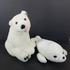 Vintage Sea World 12" Polar Bear and 13" Sea Lion Seal Plush Stuffed Animal