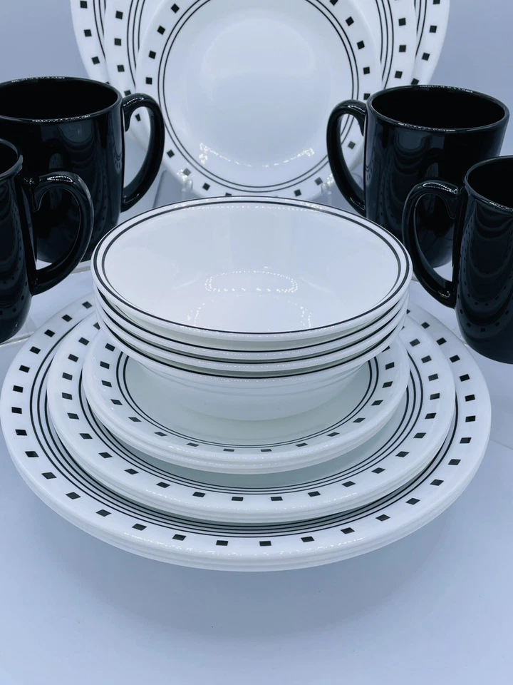 Juego de vajilla Corelle City Block 20 piezas con platos de almuerzo tazas Corelle sirve 4 Foto 4 de 4