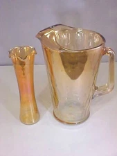 Jeannette Pitcher Marigold Hex Optic Fluted Edge Vase Vintage Good Condition F1