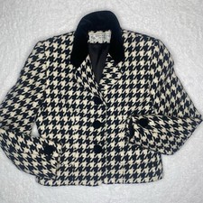 Vintage wool Evan Picone Blazer Jacket Womens 6P Black Houndstooth Shoulder Pads