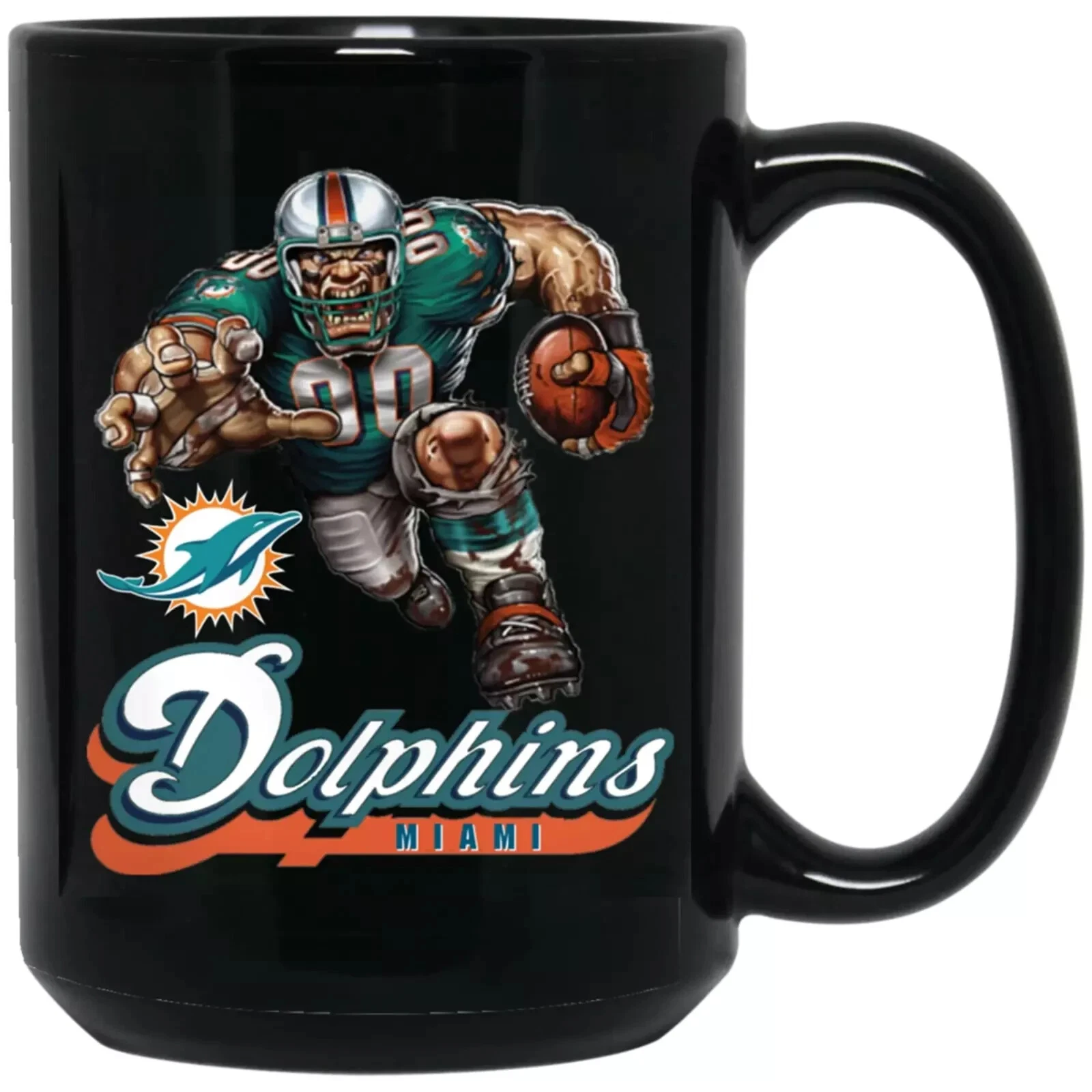 Miami Dolphins Logo Player Mascot Black Ceramic Coffee Mug Cup