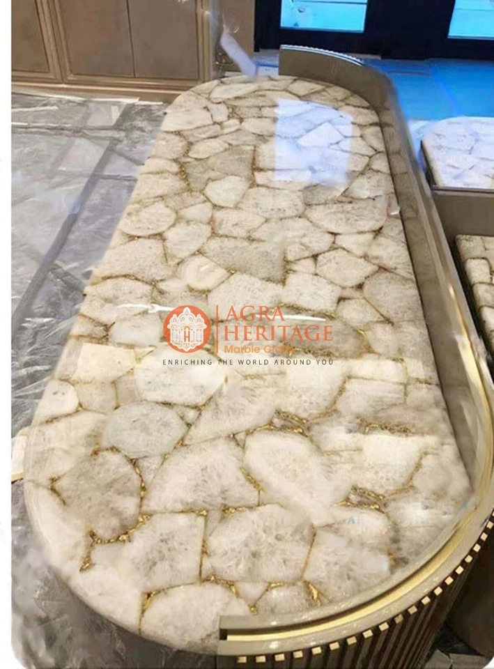 Шикарный белый агат драгоценные камни овальный обеденный стол агат консоль стол буфет - Изображение 2 из 2