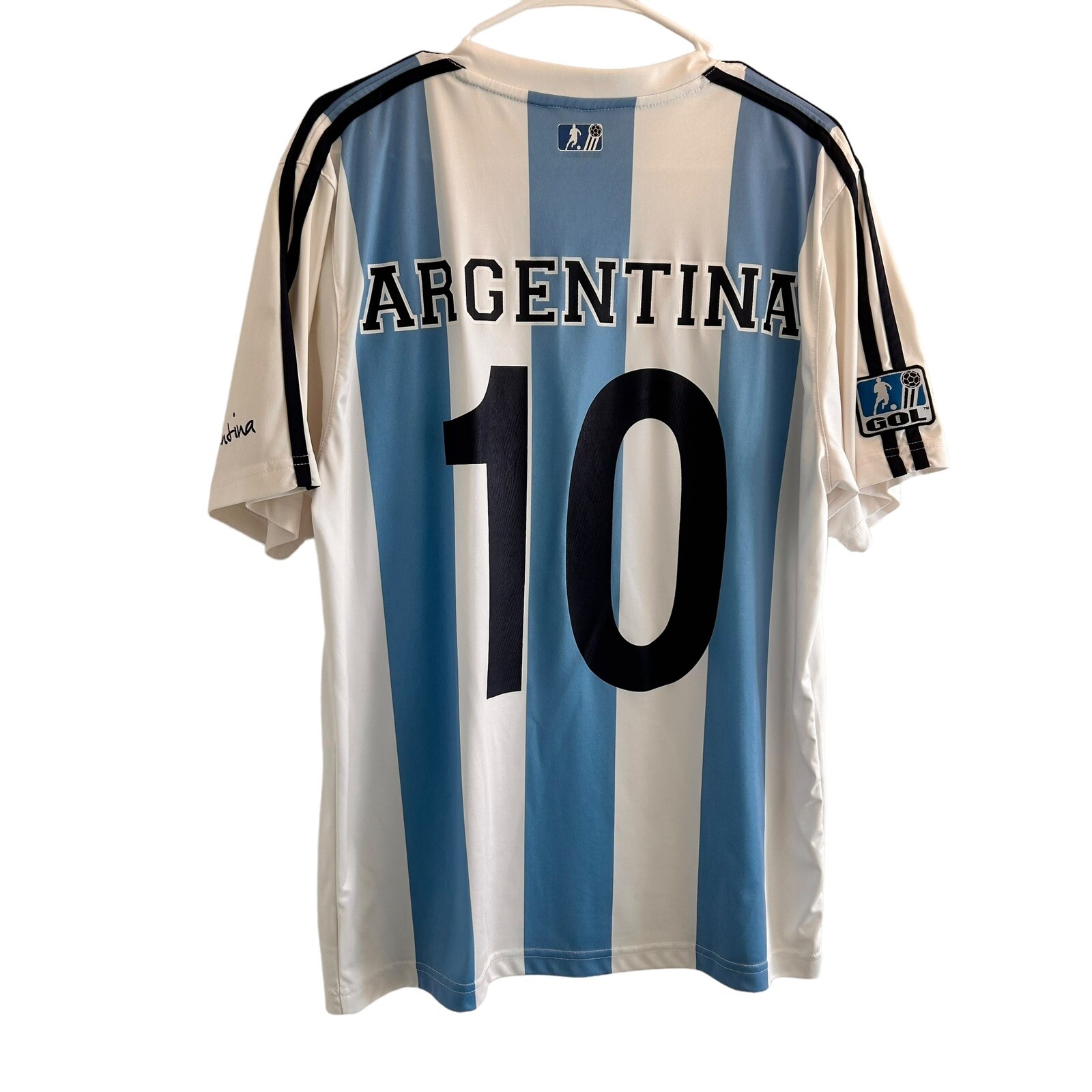 Argentina Lionel Messi #10 Soccer Jersey Gol Size L Powder Blue & White Striped