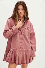 Free People Connor Mini Dress Long Sleeve Dropped Pleated Nostalgia Rose New S