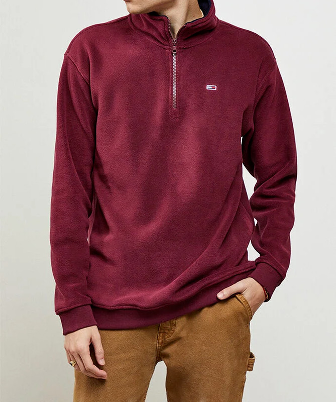 Men's Tommy Hilfiger 1/4 Zip Polar Fleece Pullover in Burgundy Size L - NEW