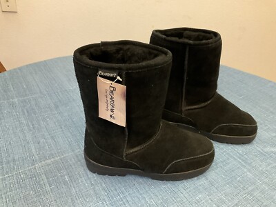 BEARPAW WOMEN'S EVA SHORT PULL ON SUEDE WINTER SNOW BOOT BLACK S410W Sz9 NEW