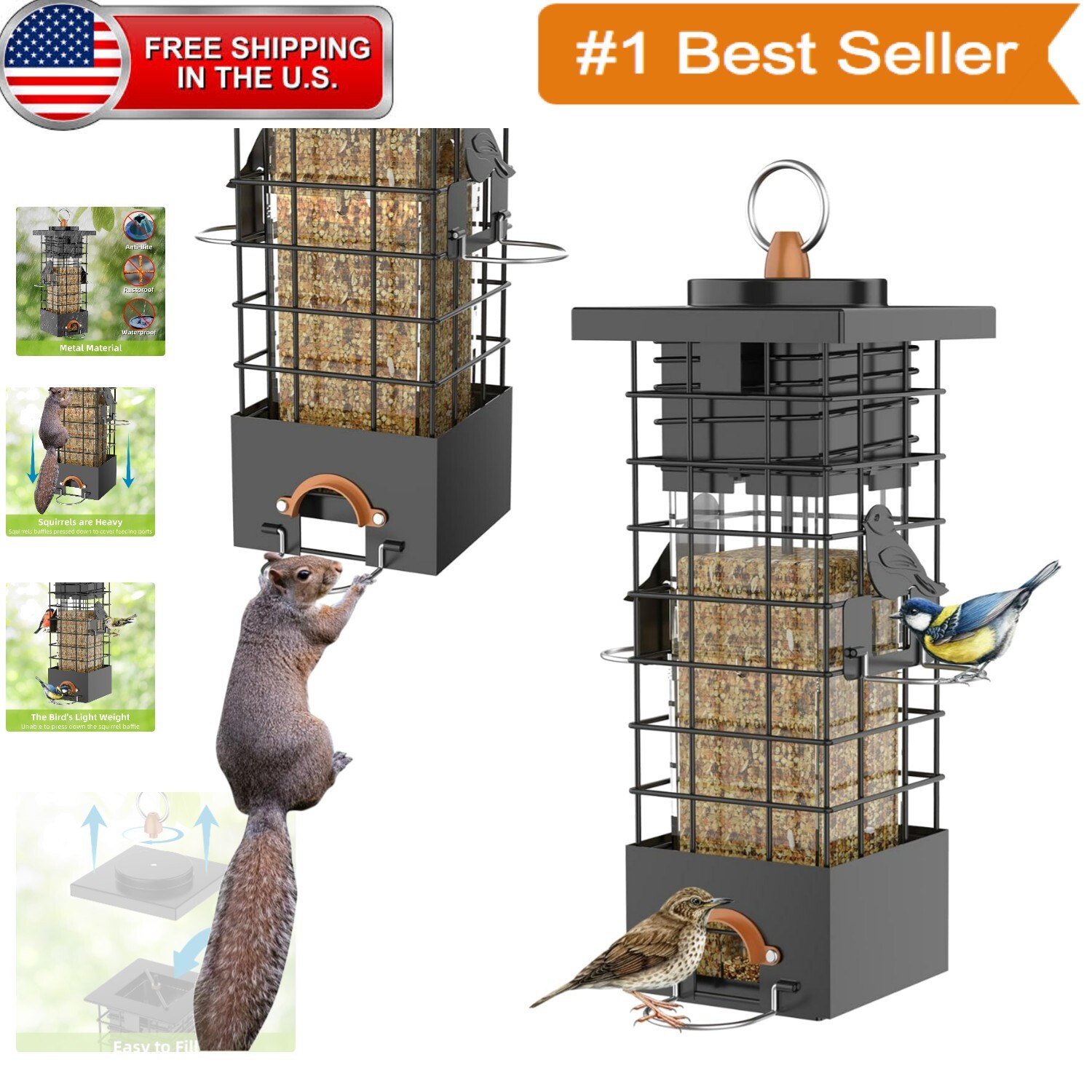 Hanging Outdoor Bird Feeder with Squirrel Protection - Perfect for Bird Lovers