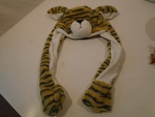 PLUSH Animal WINTER HAT CAT Tiger one size fits most EARS pump to stand up