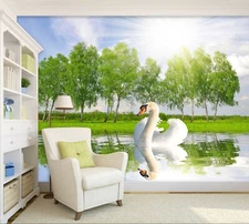 3D Sunshine Swan Lake 41183NA Wallpaper Wall Murals Removable Wallpaper Fay