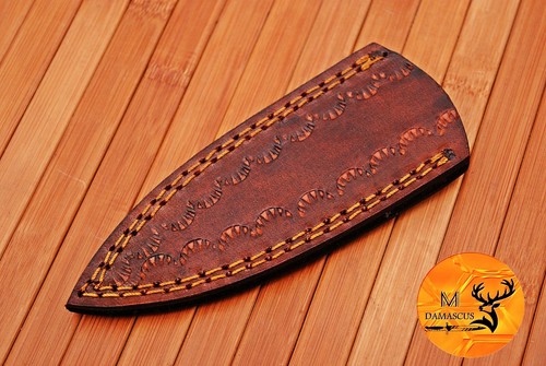 6" CUSTOM HANDMADE PURE COW LEATHER ENGRAVED SHEATH FOR FIXED BLADE KNIFE 1446 - Picture 2 of 4
