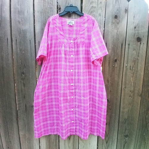 Anthony Richards Womens House Dress Sz 3X Pink Plaid Snap Up Closure Pockets 