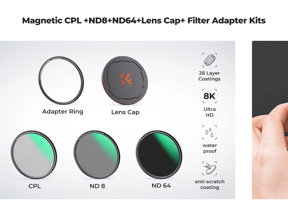 K&F NANO-X 49mm-95mm Magnetic Lens Filter Kit(CPL+ND8+ND64+ Magnetic Ring/Cap) - Image 4 of 4
