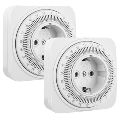 DEWENWILS 2 Packs Mechanische Zeitschaltuhr Steckdose 24 Stunden Analog Timer